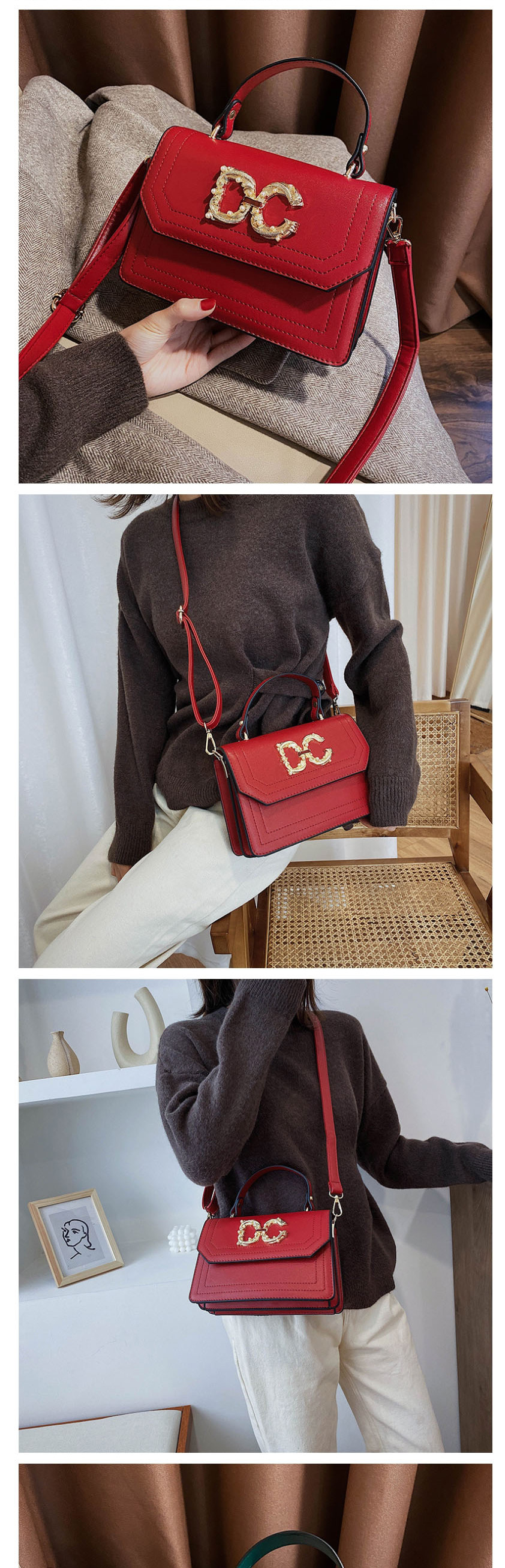 Fashion Red Flap Stitched Crossbody Bag,Shoulder bags