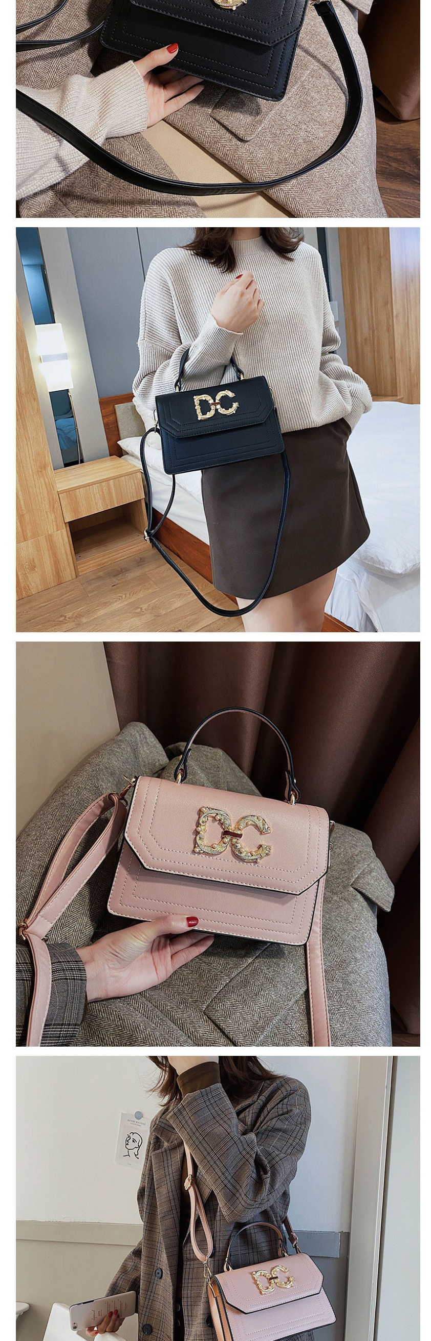 Fashion Pink Flap Stitched Crossbody Bag,Shoulder bags