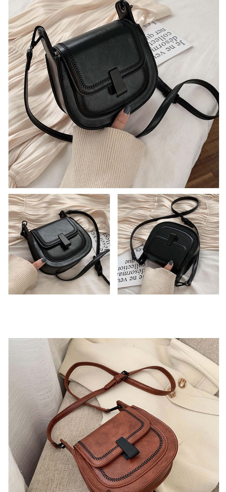 Fashion Black Semi-circular Shoulder Bag With Lock Stitch,Shoulder bags