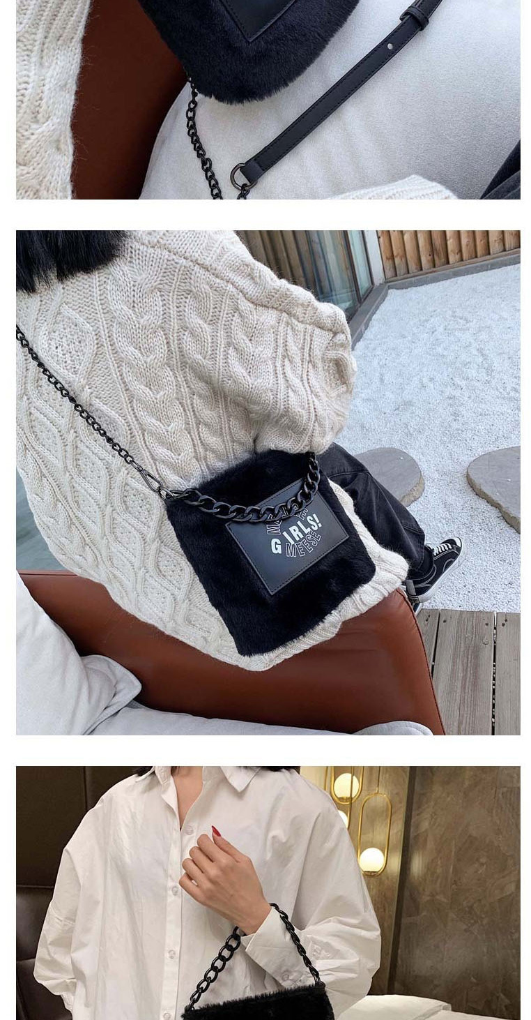 Fashion Black Plush Chain-stitched Monogram Shoulder Bag,Shoulder bags