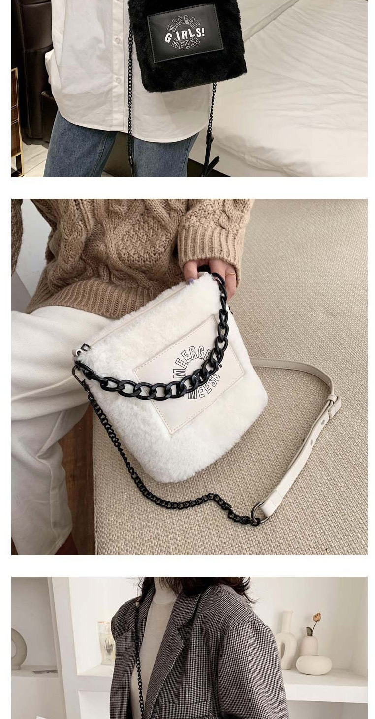 Fashion Khaki Plush Chain-stitched Monogram Shoulder Bag,Shoulder bags