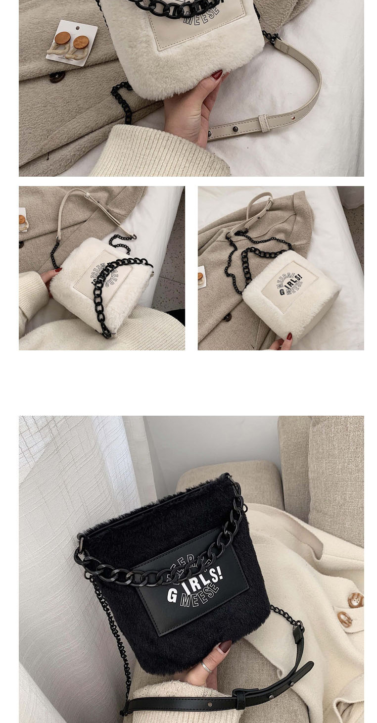 Fashion Black Plush Chain-stitched Monogram Shoulder Bag,Shoulder bags