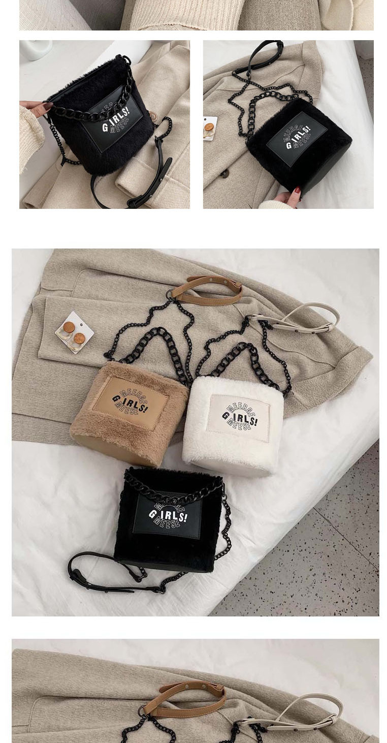 Fashion Khaki Plush Chain-stitched Monogram Shoulder Bag,Shoulder bags