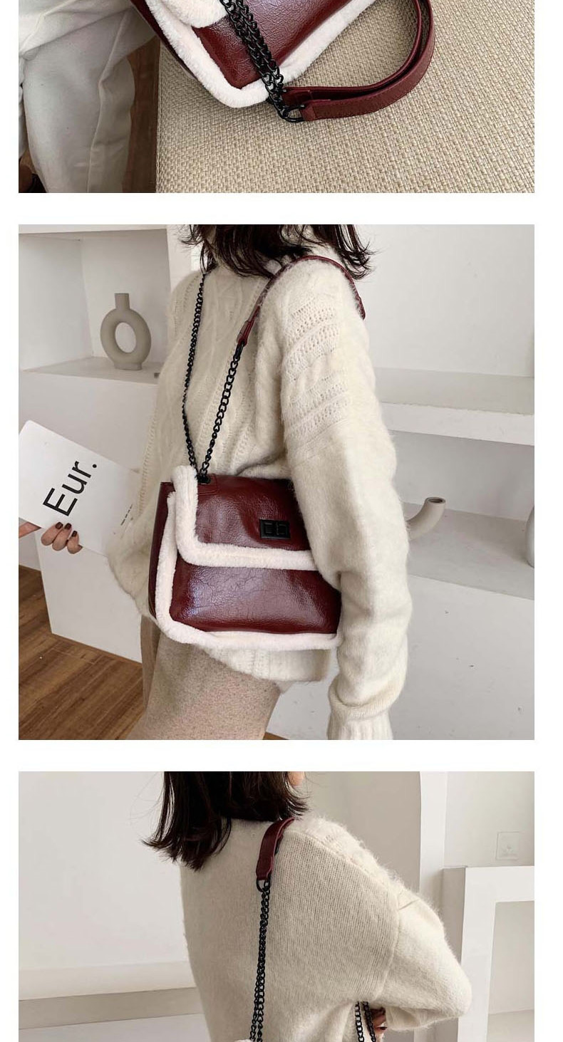 Fashion Red Wine Frayed Chain Lock Buckle Crossbody Shoulder Bag,Shoulder bags