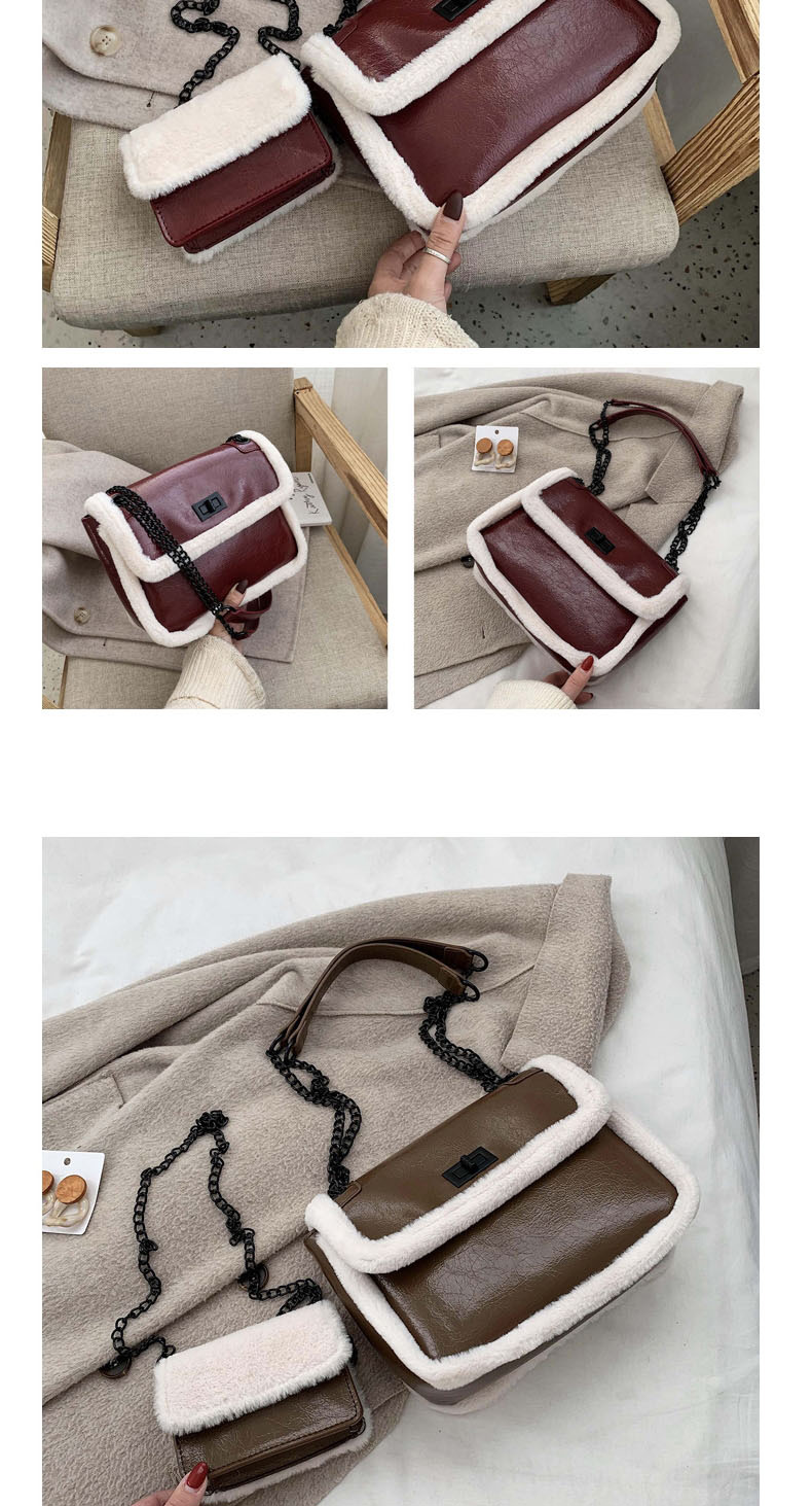 Fashion Red Wine Frayed Chain Lock Buckle Crossbody Shoulder Bag,Shoulder bags