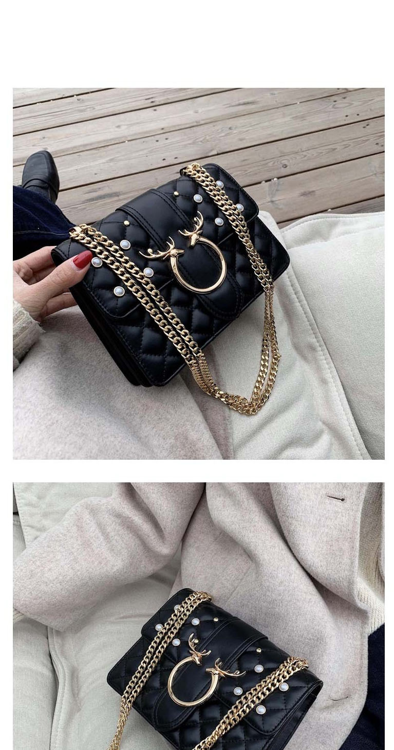 Fashion Black Pearl Rhombus Chain Antler Shoulder Bag,Shoulder bags