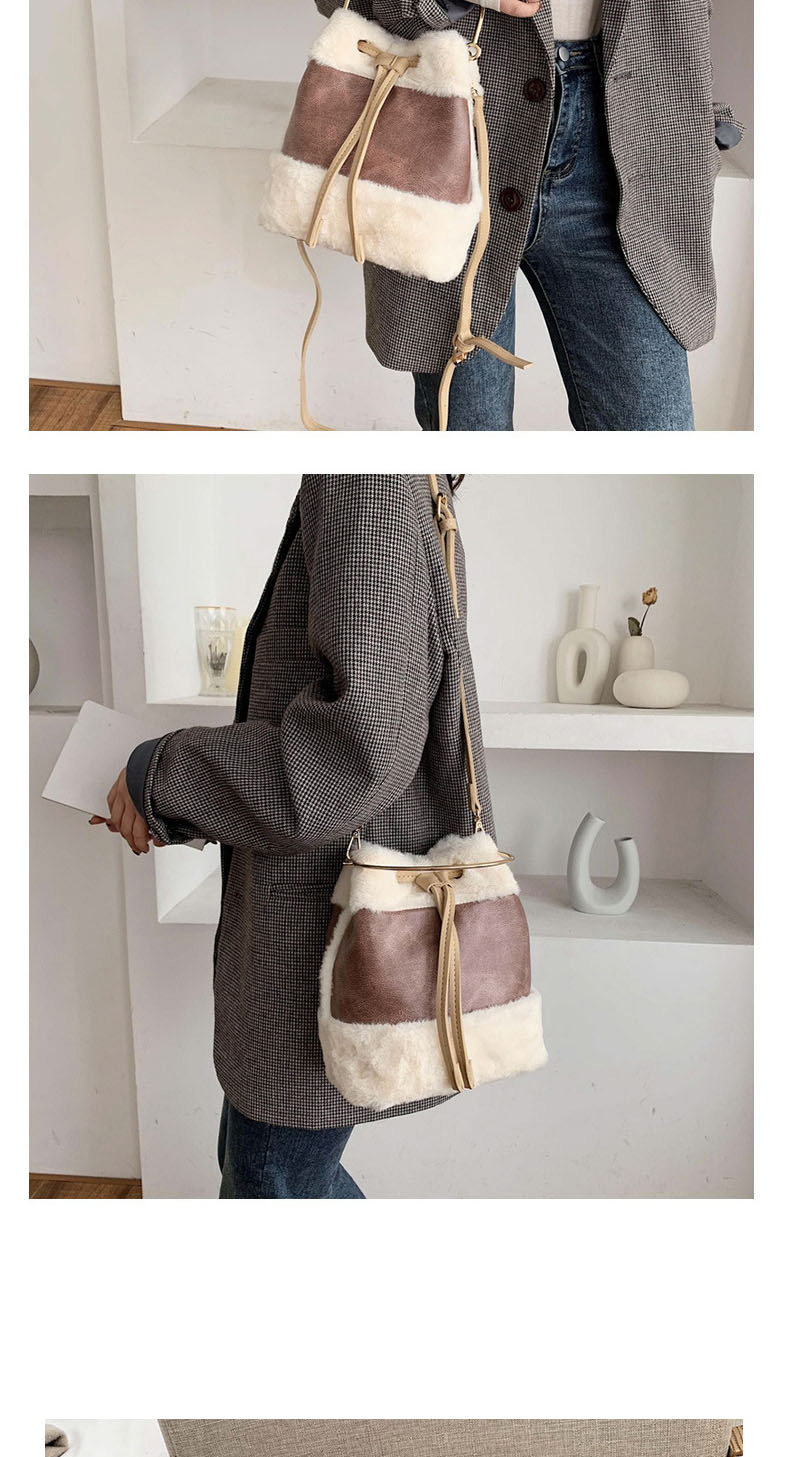 Fashion Brown Frayed Stitching Contrast Drawstring Shoulder Bag,Shoulder bags