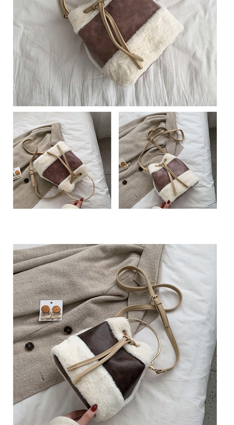 Fashion Brown Frayed Stitching Contrast Drawstring Shoulder Bag,Shoulder bags