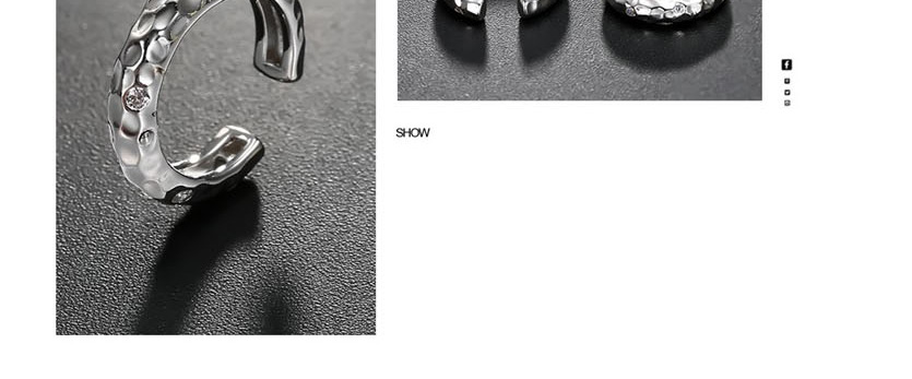 Fashion Silver C-shaped Irregular Embossed Diamond Earrings,Hoop Earrings