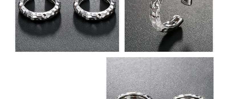 Fashion Silver C-shaped Irregular Embossed Diamond Earrings,Hoop Earrings