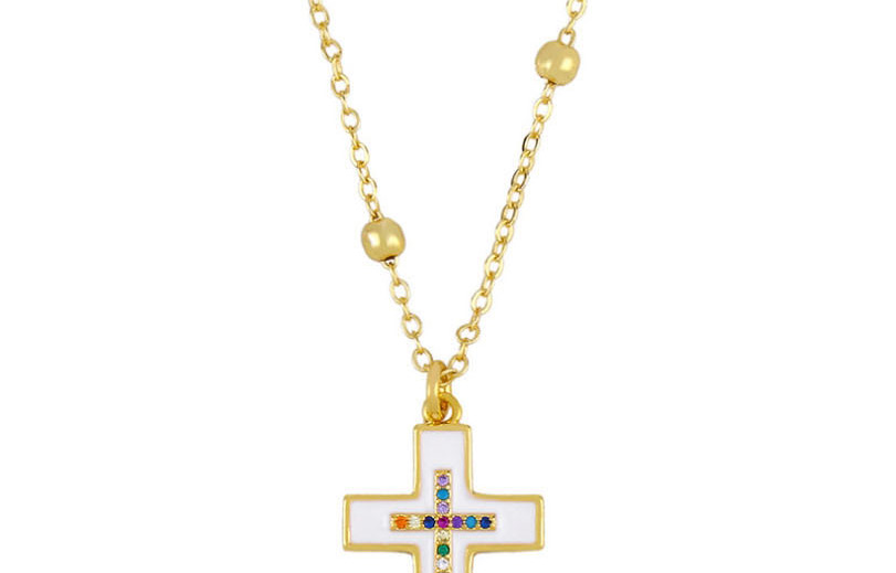 Fashion White Cross Diamond Oil Drop Necklace,Necklaces