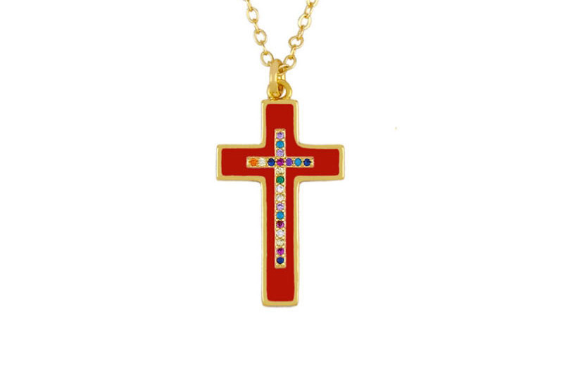 Fashion Red Cross Diamond Oil Drop Necklace,Necklaces