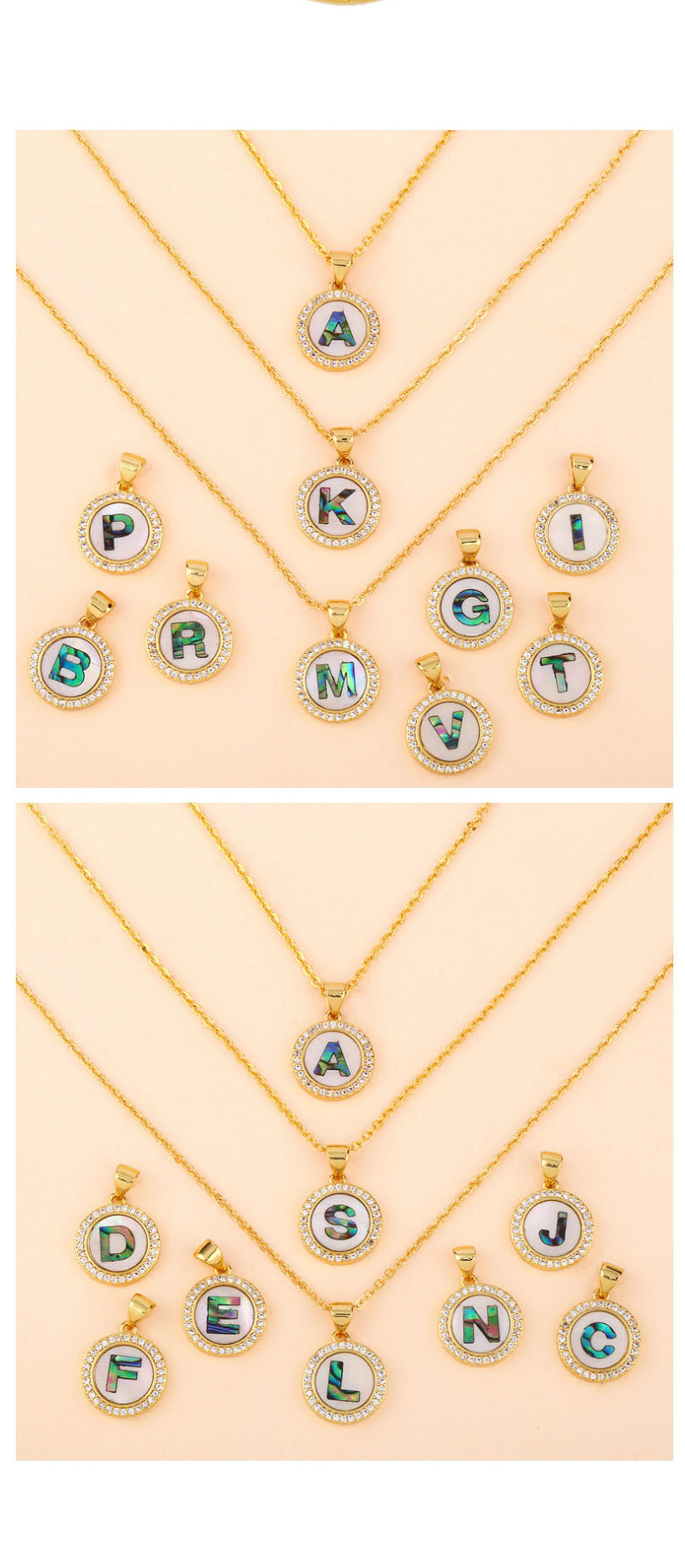 Fashion Golden D Alphabet Round Shell Diamond Necklace,Necklaces