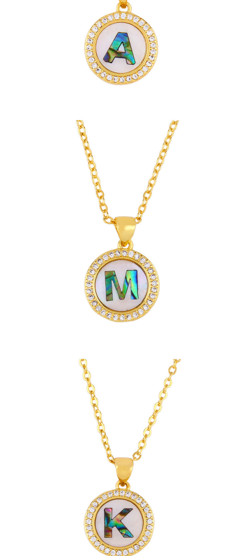 Fashion Golden E Alphabet Round Shell Diamond Necklace,Necklaces
