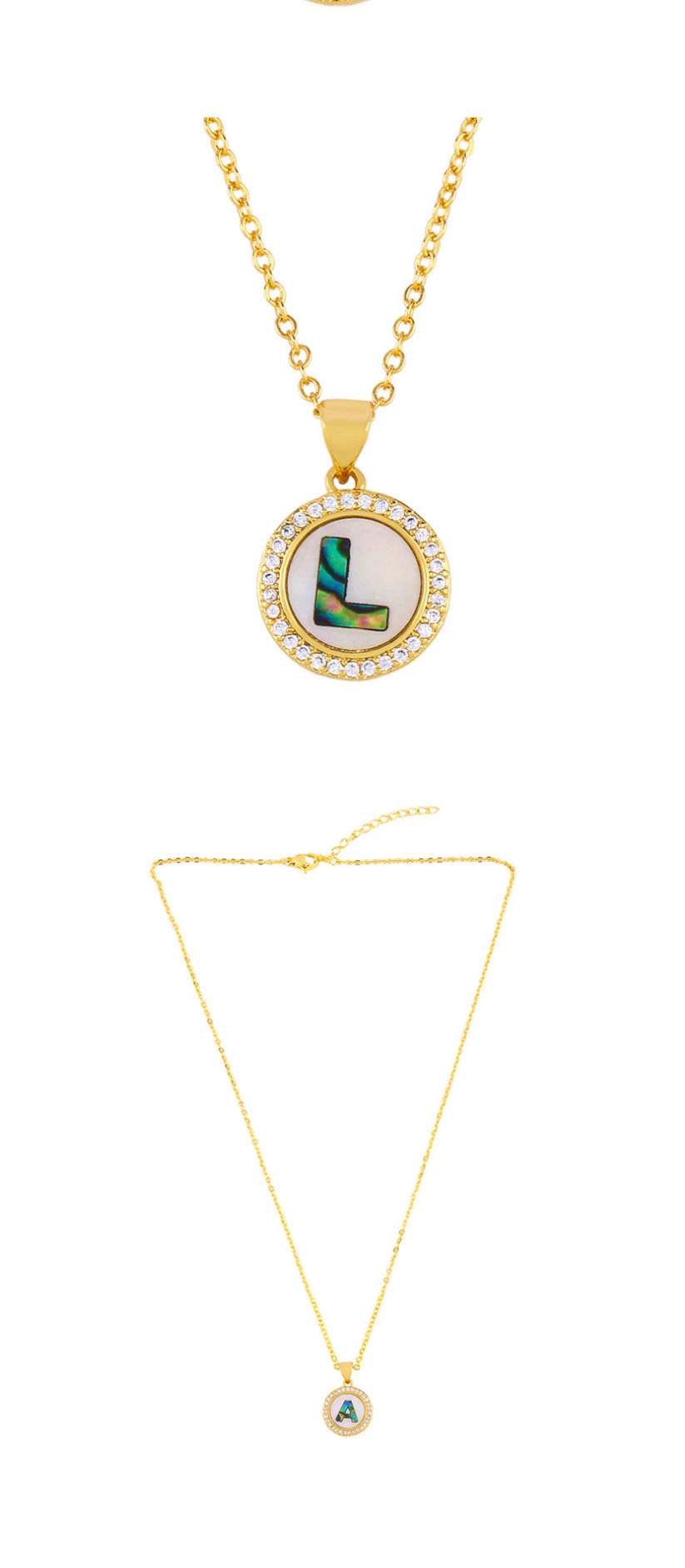 Fashion Golden L Alphabet Round Shell Diamond Necklace,Necklaces