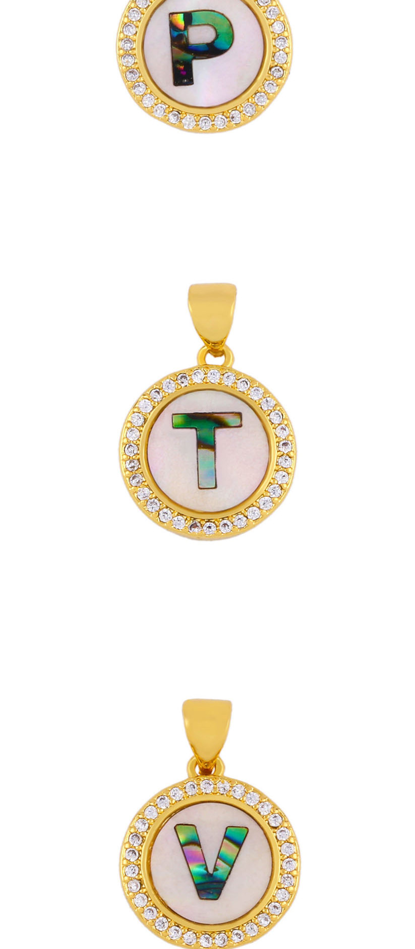 Fashion Golden P Alphabet Round Shell Diamond Necklace,Necklaces