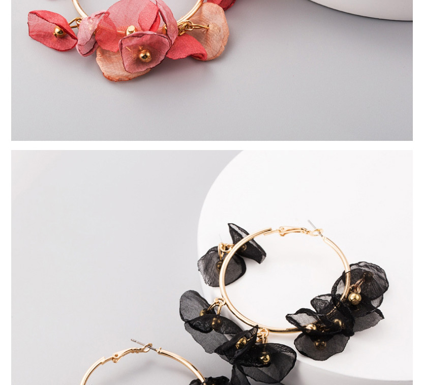 Fashion Black And White Spinning Flower Beaded Circle Earrings,Hoop Earrings