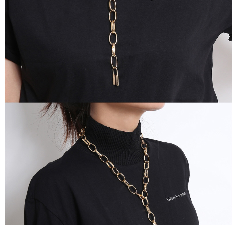 Fashion Golden Geometric Tassel Lock Adjustable Necklace,Multi Strand Necklaces