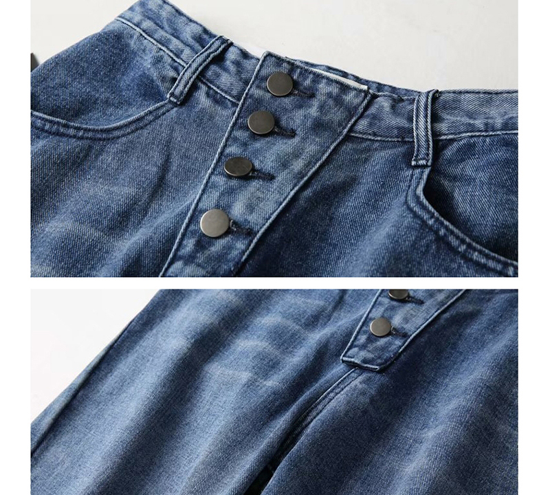 Fashion Blue Washed Button Down Jeans,Denim