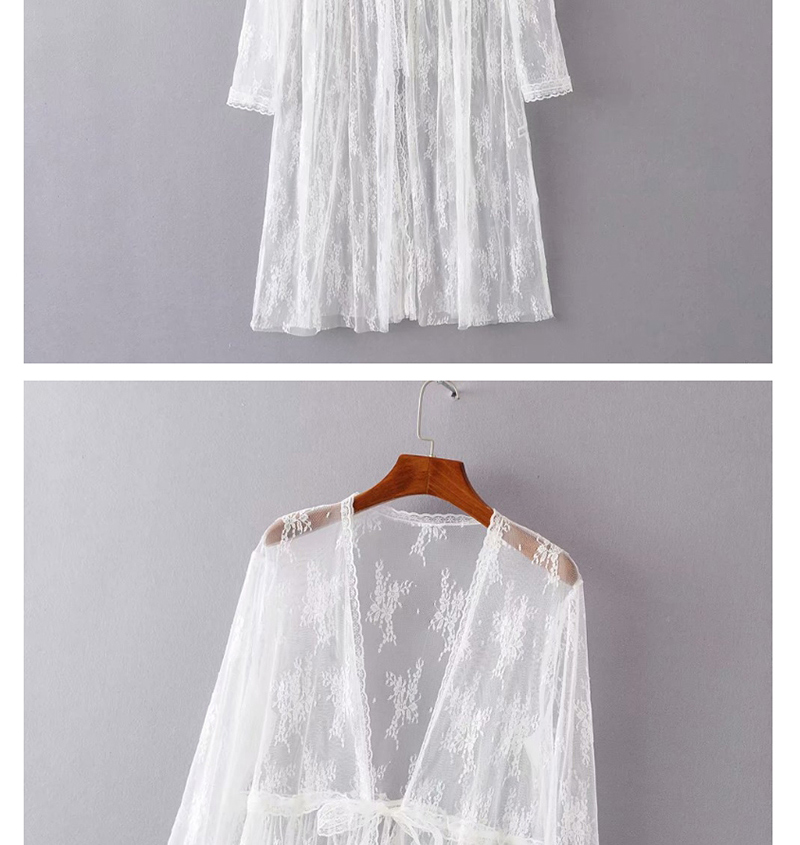 Fashion White Sun Lace Lace Stitching Kimono,Sunscreen Shirts