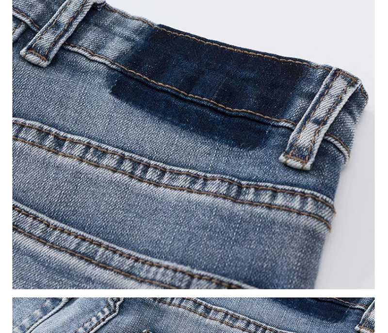 Fashion Blue Washed High-rise Stretch-slight Wide-leg Jeans,Denim