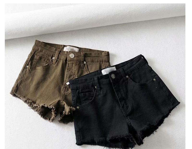 Fashion Army Green Washed Raw Denim Shorts,Shorts