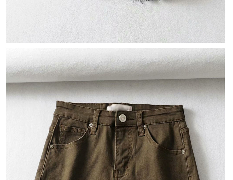 Fashion Army Green Washed Raw Denim Shorts,Shorts