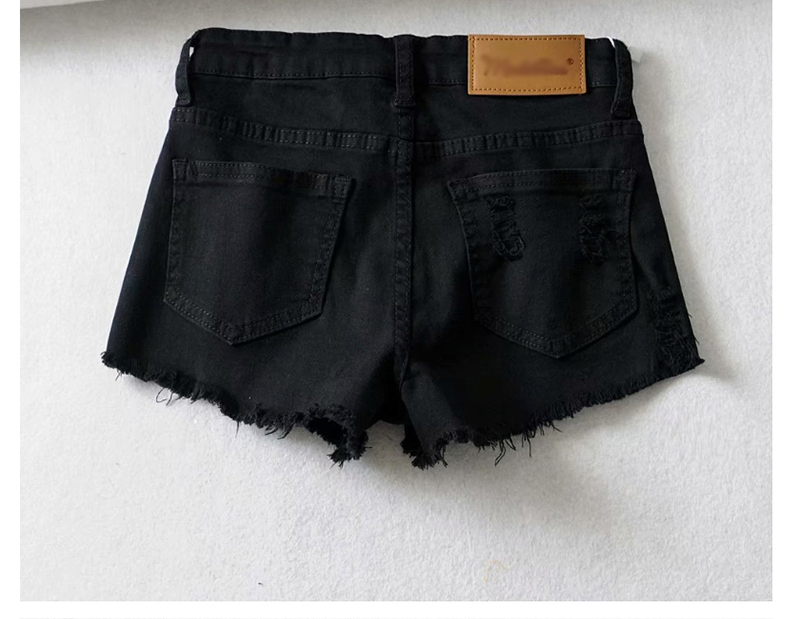 Fashion Black Washed Raw Denim Shorts,Denim