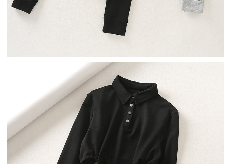 Fashion Black Polo Shirt Collar Irregular Drawstring Short Sweater,Hair Crown