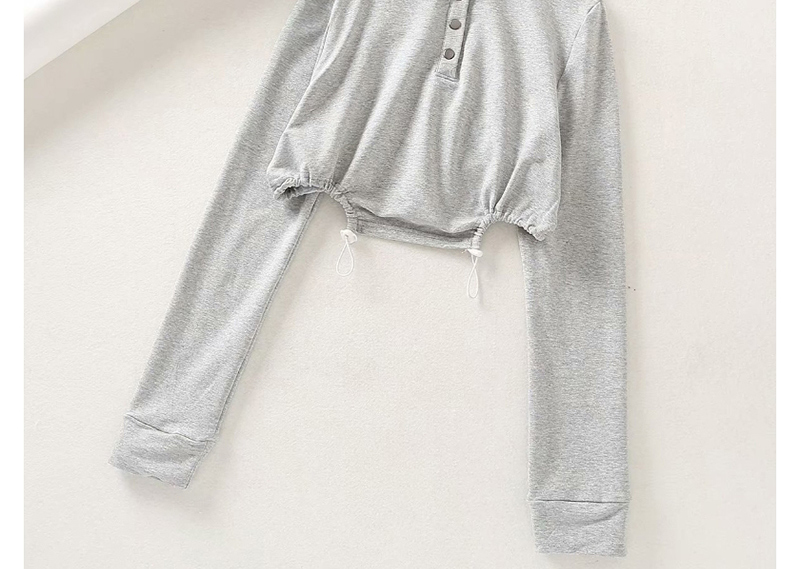 Fashion Gray Polo Shirt Collar Irregular Drawstring Short Sweater,Sweatshirts