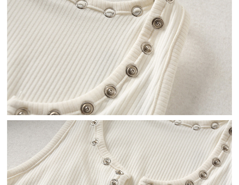 Fashion White Snap-down Neckline Vertical-threaded Vest T-shirt,Hair Crown