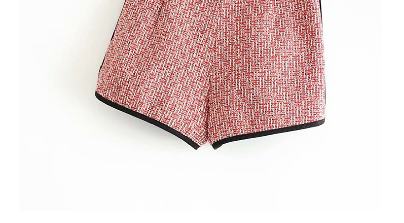 Fashion Red Tweed Colorblock Hem Straight Shorts,Shorts