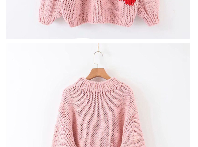 Fashion Pink Coarse Wool Hand-knit Sweater,Sweater