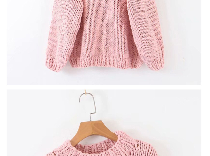 Fashion Pink Coarse Wool Hand-knit Sweater,Sweater