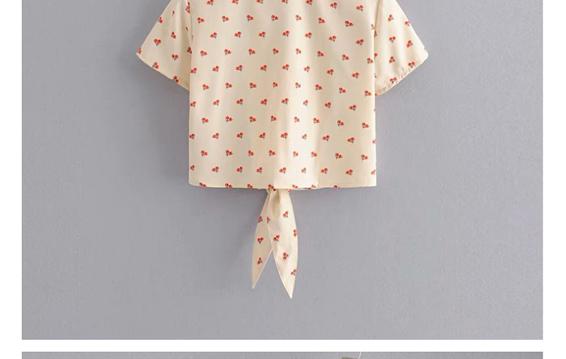 Fashion Cream Color Cherry Print Lapel Shirt,Tank Tops & Camis