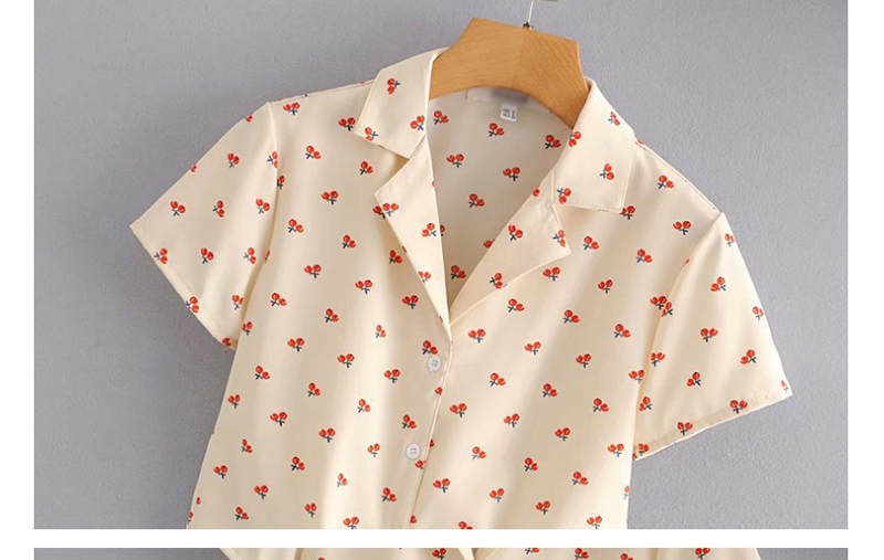 Fashion Cream Color Cherry Print Lapel Shirt,Tank Tops & Camis