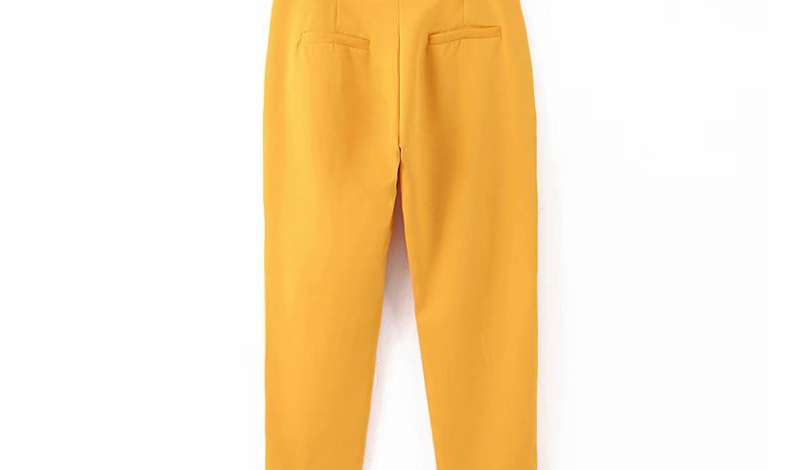 Fashion Yellow Sleeveless Pocket Straight Leg Pants,Pants