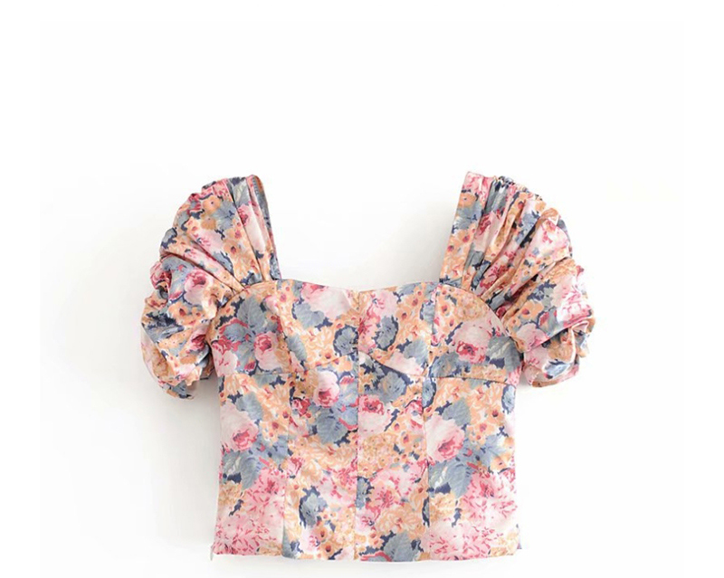 Fashion Color Ink Print Pleated Cropped Shirt,Hair Crown
