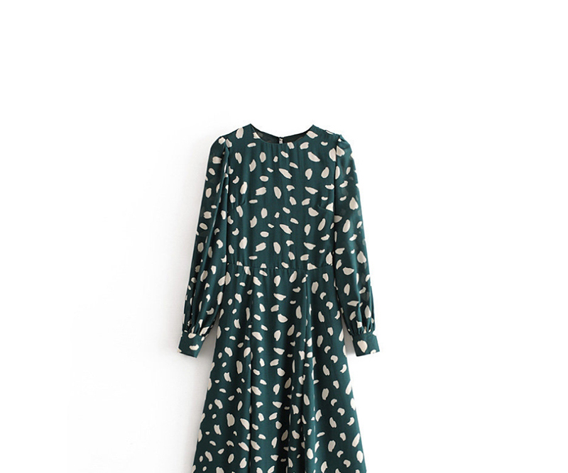 Fashion Green Printed Dotted Backless Hem Split Dress,Long Dress