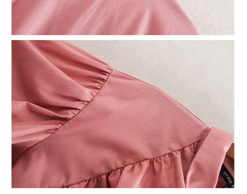 Fashion Pink Smocked Poplin Ruffled Single-breasted Shirt,Hair Crown