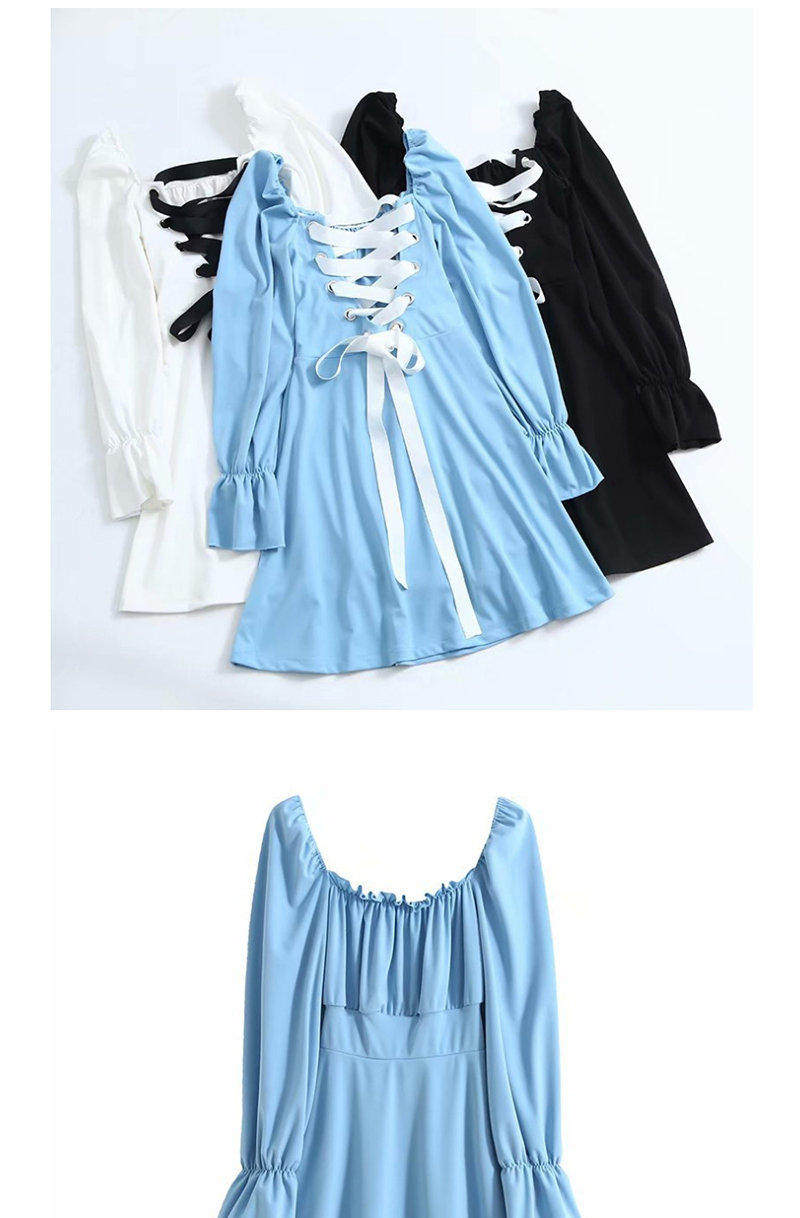 Fashion Light Blue Cross Lace Back Collar Dress,Mini & Short Dresses
