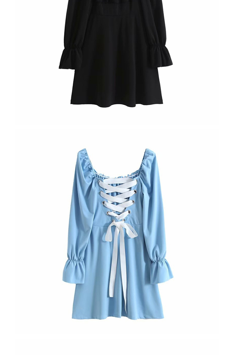 Fashion Light Blue Cross Lace Back Collar Dress,Mini & Short Dresses