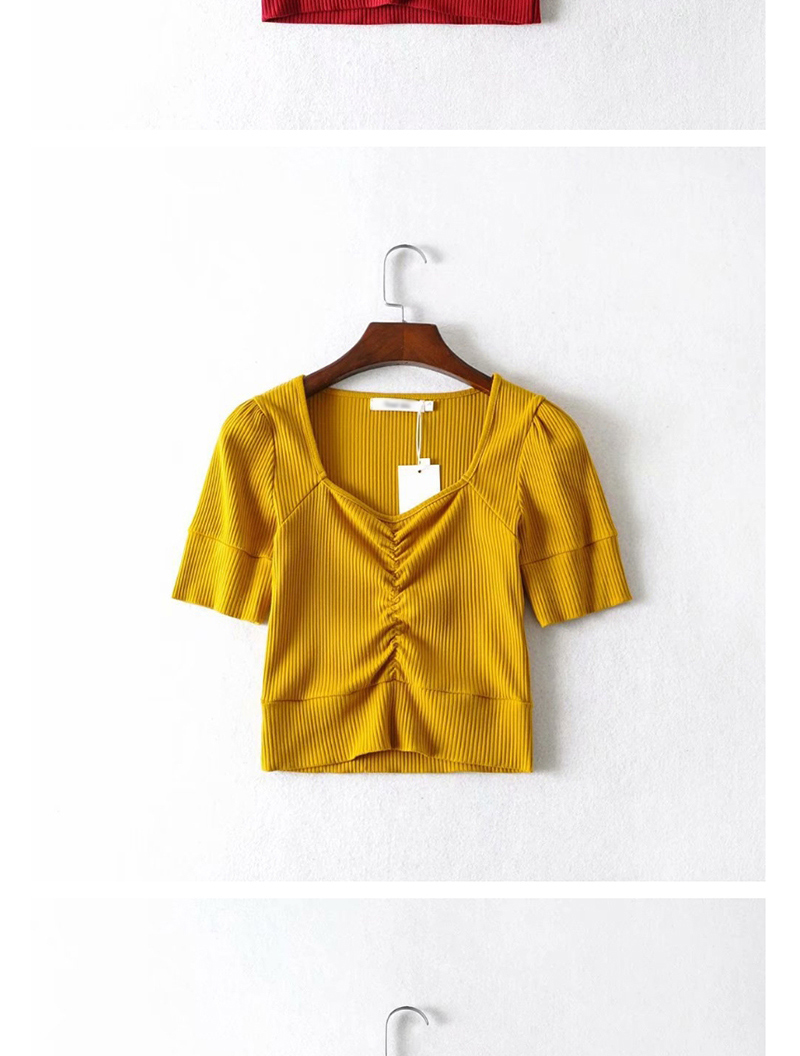 Fashion Yellow Ruched Short-sleeved T-shirt,Hair Crown