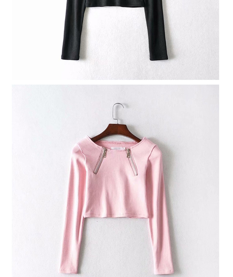 Fashion Pink Double-zip Thread-knit Cropped T-shirt,Hair Crown