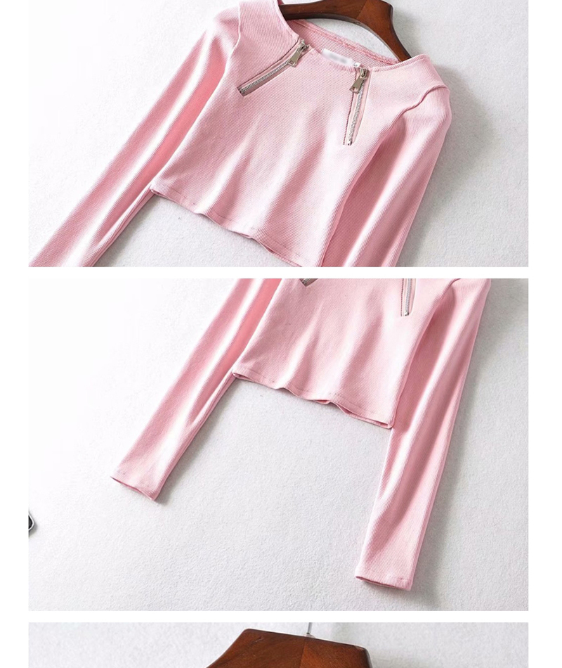 Fashion Pink Double-zip Thread-knit Cropped T-shirt,Hair Crown