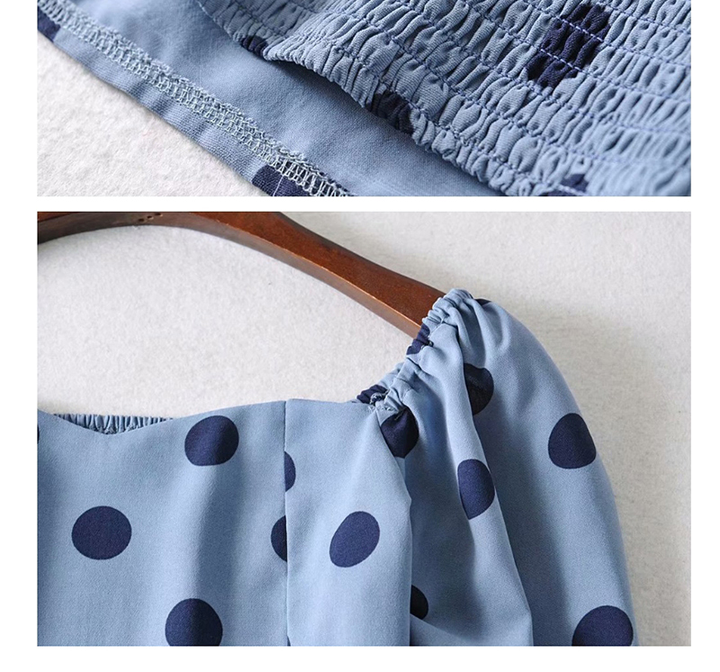 Fashion Blue Elastic Print Polka Dot Shirt At Back,Blouses