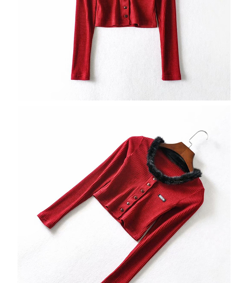 Fashion Red Fur Collar Knit Sweater,Hair Crown