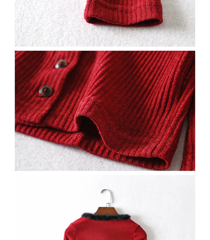 Fashion Red Fur Collar Knit Sweater,Hair Crown