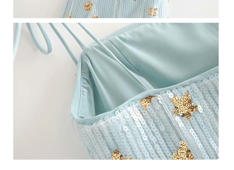 Fashion Lake Blue Star Sequin Sling Lace Up Dress,Mini & Short Dresses