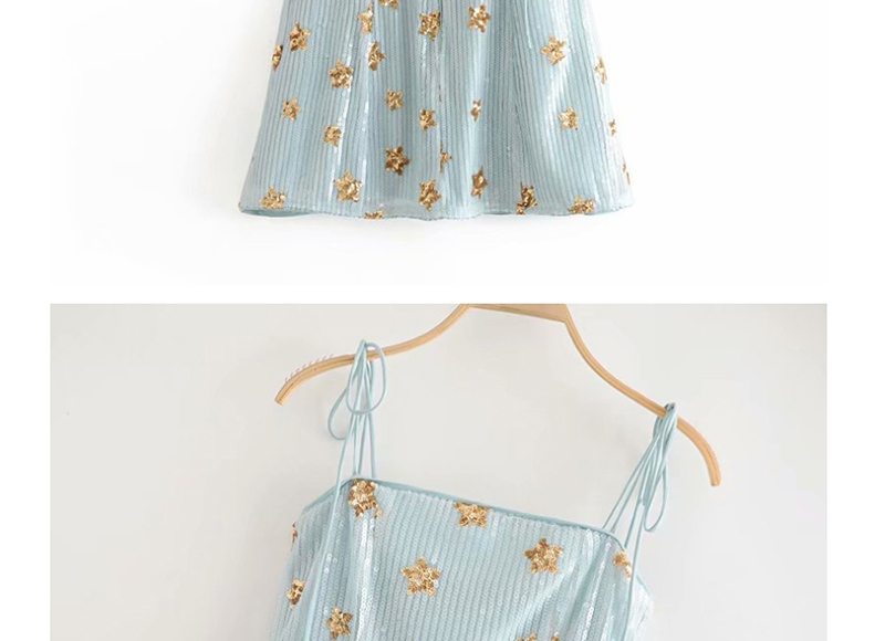 Fashion Lake Blue Star Sequin Sling Lace Up Dress,Mini & Short Dresses